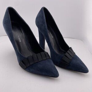 Donald Pliner Women's Heels Shoes US 7.5 Suede Leather Navy Blue Ruffle
